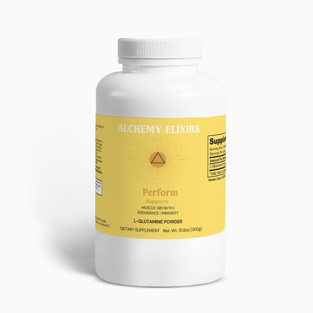 Close-up of Alchemy Elixirs Perform Elixir tub with clean, vibrant packaging.