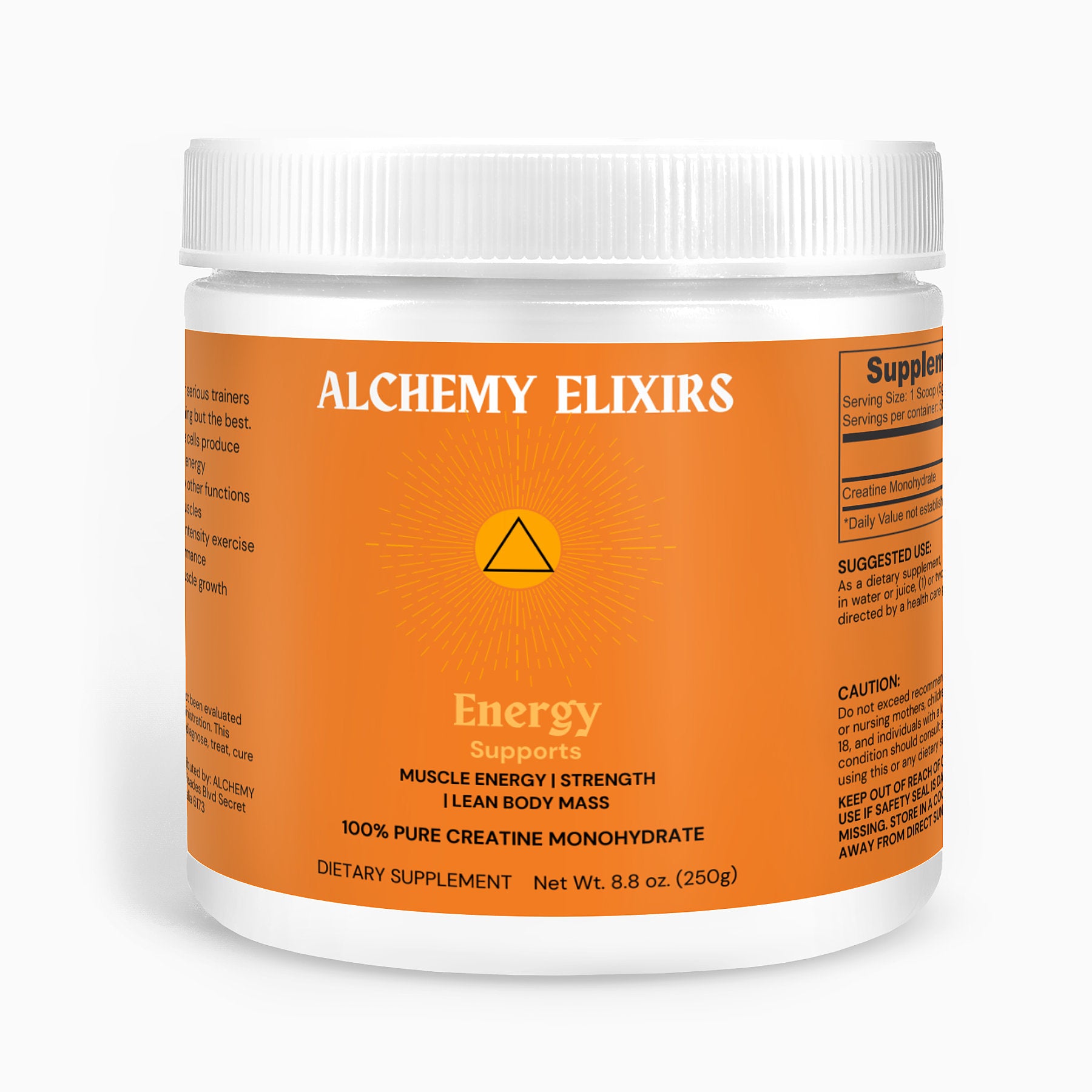 Close-up of Alchemy Elixirs Energy Elixir tub with clean, vibrant packaging.